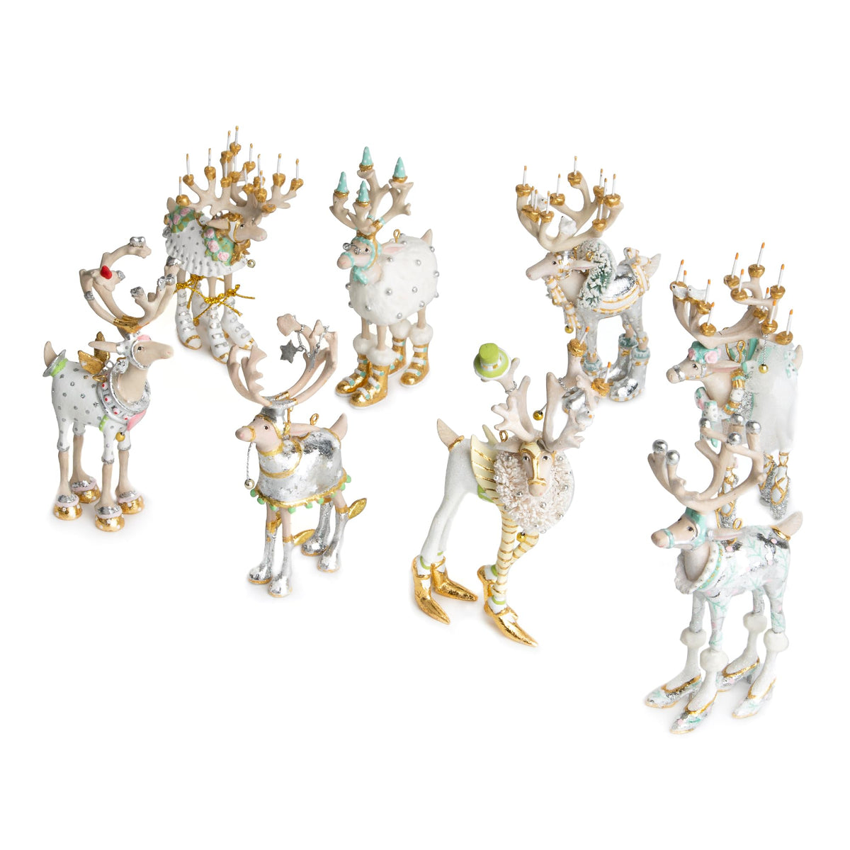 MACKENZIE-CHILDS Patience Brewster Mini Ornaments Set, Mini Christmas Ornaments, Moonbeam Reindeer