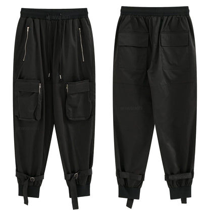 MEINVQIAOTI Halloween Orang Cargo Pants Women Loose Chained Gothic Pants Multi-Pocket Multi-Zip Punk Goth Pants (Orange,2XL)