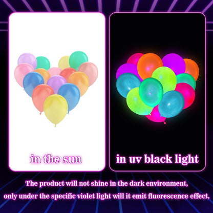 100 Pcs UV Neon Balloons ,Neon Glow Party Balloons UV Black Light Balloons Glow in the dark for Birthday Decorations Wedding Glow Party Supplies Blacklight Reactive Fluorescent Balloons