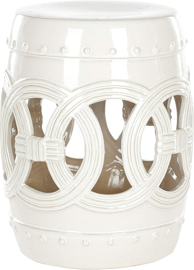 SAFAVIEH Home Collection Double Coin Antique White Ceramic Indoor/ Outdoor Decorative Garden Stool (Fully Assembled)