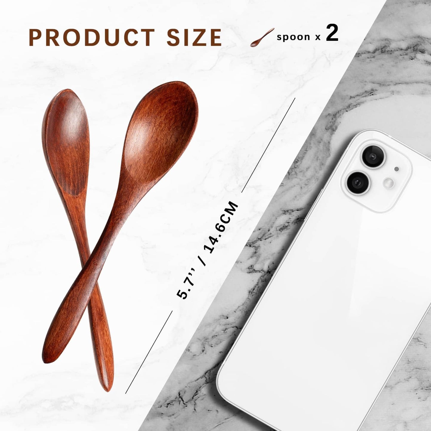 Hefild 2 PCS Wooden Spoons for Honey, 6.7 inch Small Wooden Spoons & 2 PCS Small Wooden Spoons, 5.8 Inch Honey Spoons for Tea