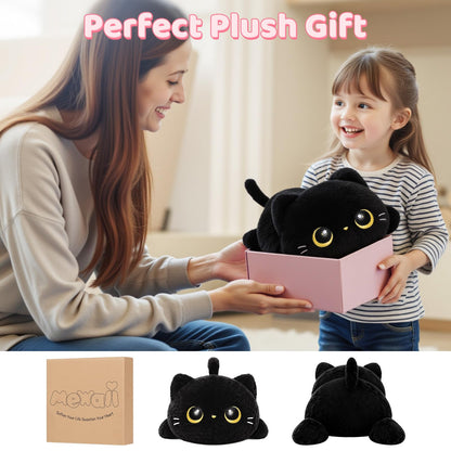 Mewaii Black Cat Plush Pillow - Cute Cat Plushie Body Pillow, Soft Kawaii Plush Toy for Cuddling, Napping & Room Decor - 13 Inch Stuffed Animal Gifts for Women, Girls, Kids