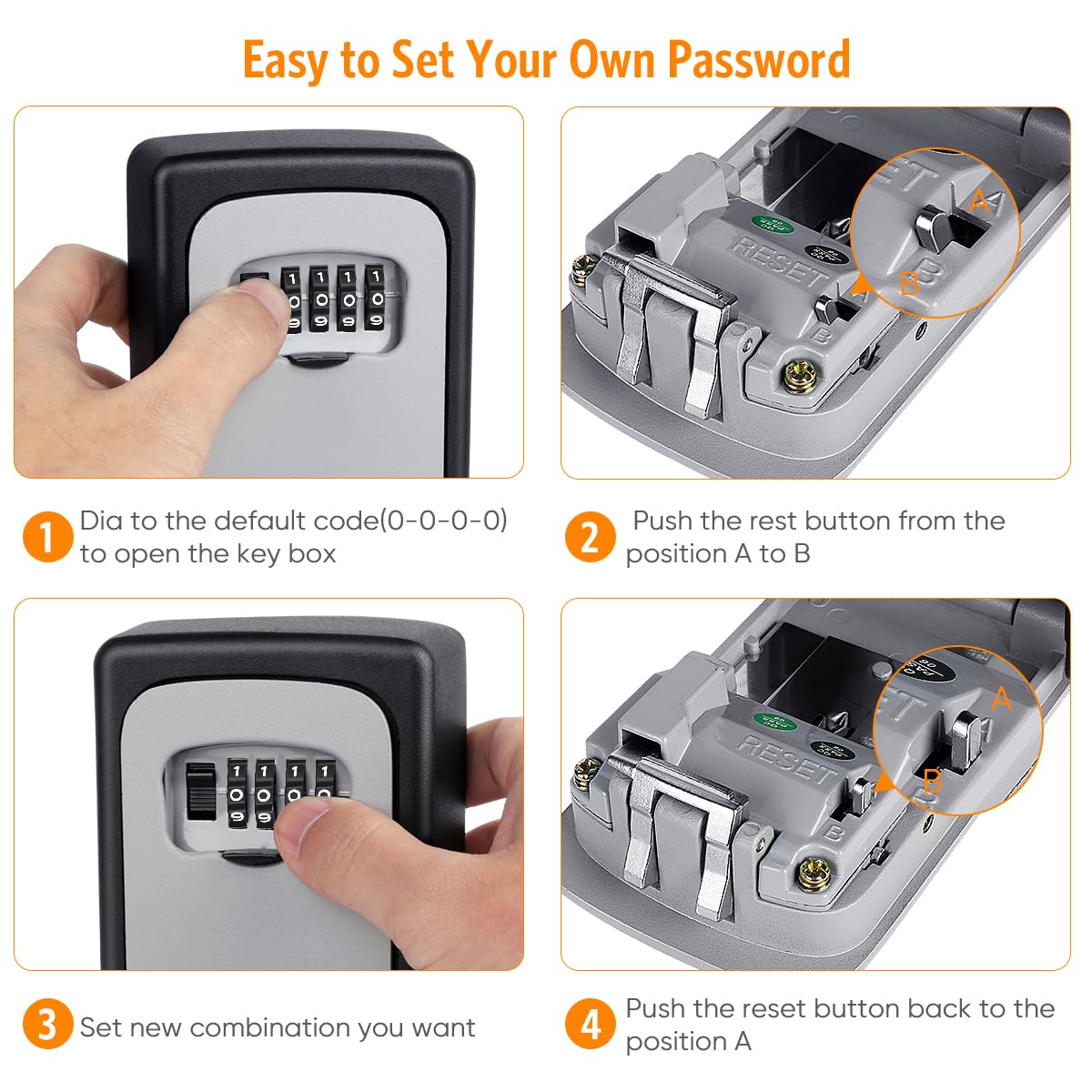 Key Lock Box Wall Mounted, Fayleeko 4 Digit Combination Lockbox for Outside, House Keys - 5 Keys Capacity, Key Safe Security Storage Lock Box for Indoor, Outdoor, Garage, Garden, Store (Black, 4Pack)