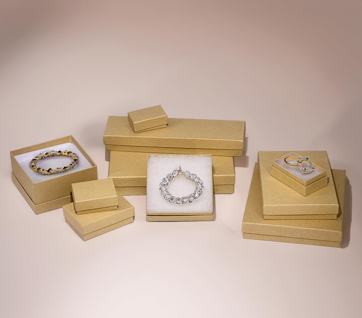 TheDisplayGuys - 25-Pack #11 Cotton Filled Cardboard Paper Jewelry Boxes Gift Case - Kraft Brown (2.1" x 1.8" x 0.8") - for Shipping or Storage