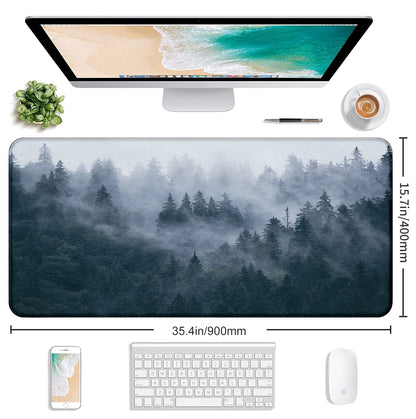 Large Extended Gaming Mouse Pad with Stitched Edges, Non-Slip Waterproof Rubber Base Mouse Pad for Office, Computer, Keyboard, Laptop and Home Desk Pad 35.4 x 15.7 x 0.12 Inch (Grey Forest)
