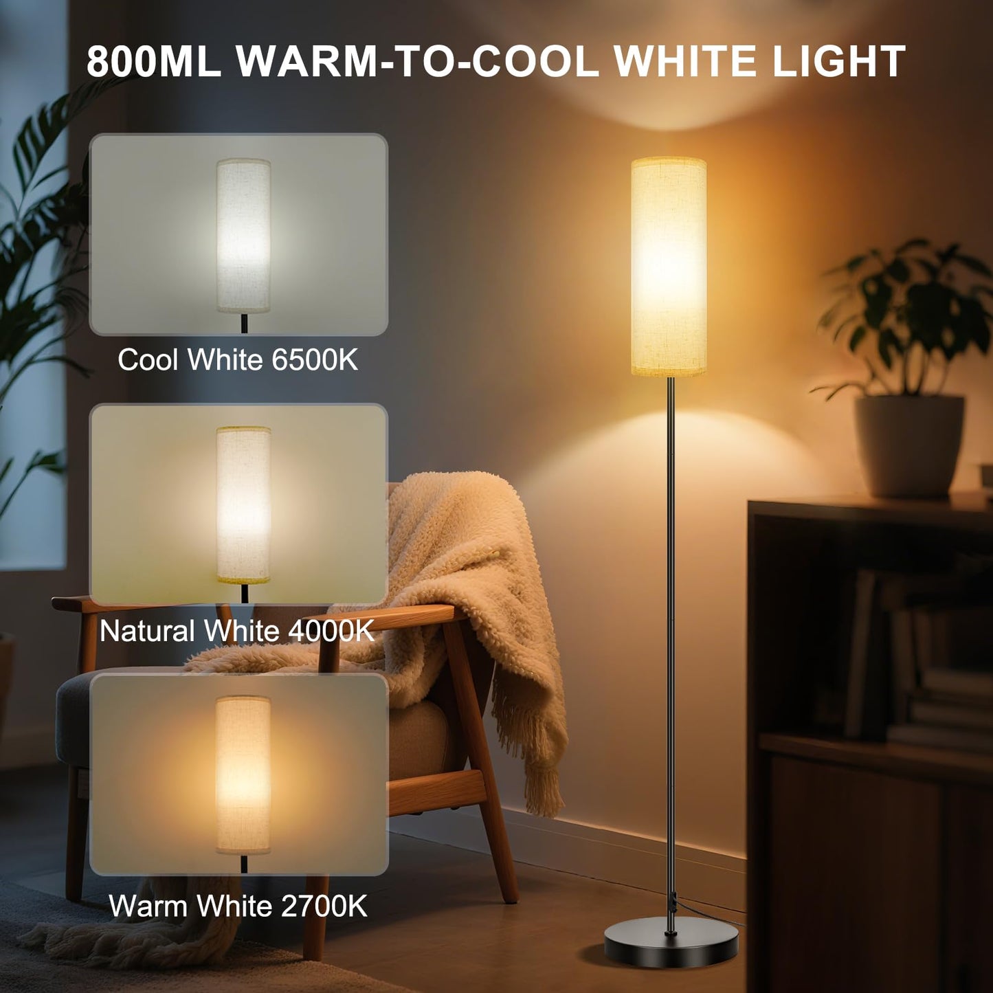 FRIDEKO HOME Floor Lamp, 9W 800LM Color Changing Smart Lamp with Music Sync, App & Remote Control, Adjustable Brightness & Color Temperature Standing Light for Living Room Bedroom Gaming, Beige Shade