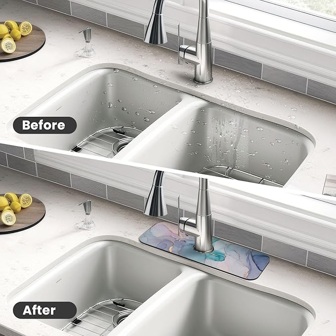 Colorful Marble Abstract Kitchen Sink Splash Guard Faucet Mat Super Absorbent