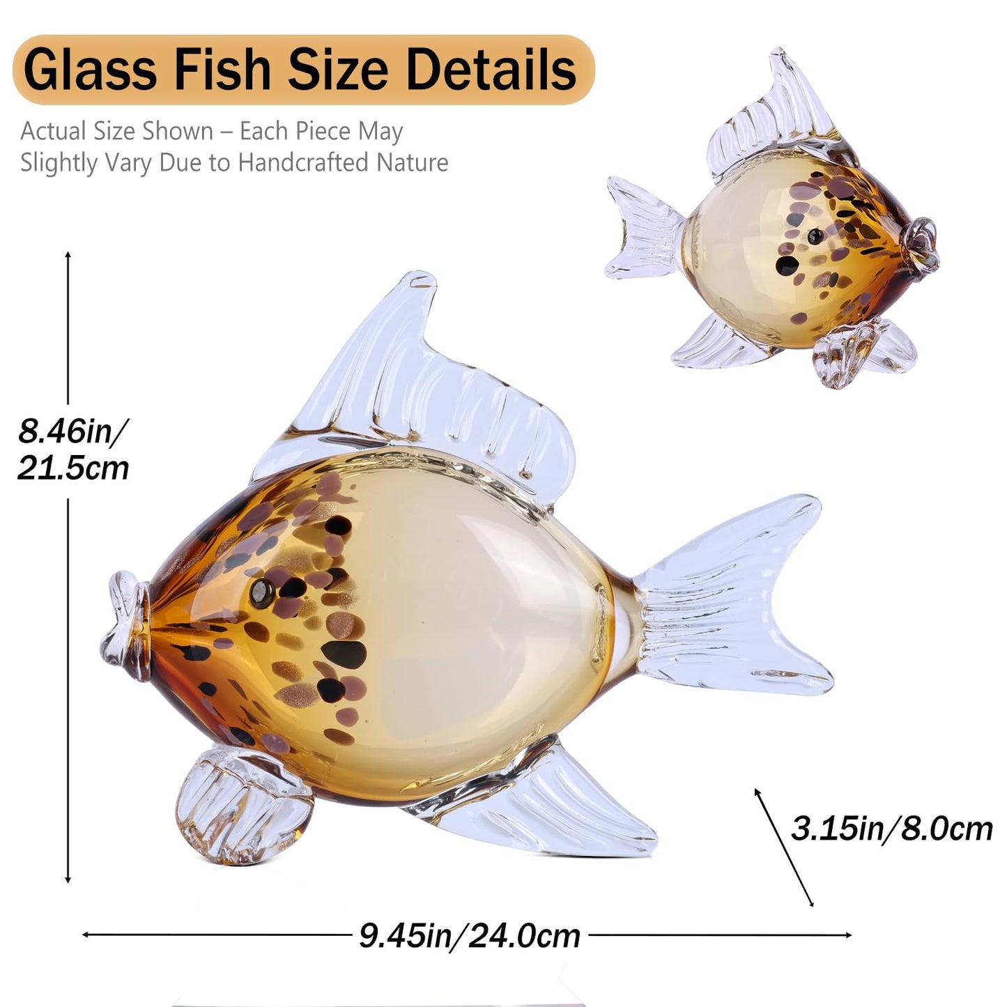 LINYTHER Large Glass Fish Figurine for Home Decor, Hand Blown Art Glass Ocean Animal Statue, Decorative Coastal and Beach Themed Sculpture for Table, Shelf, Bathroom, Living Room or Office