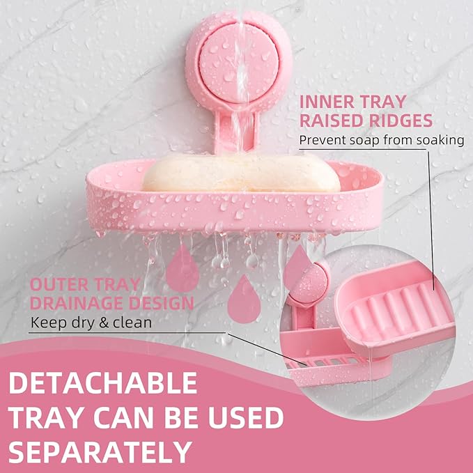 LEVERLOC Soap Dish Holder for Shower Suction Cup Wall Mounted Self Draining