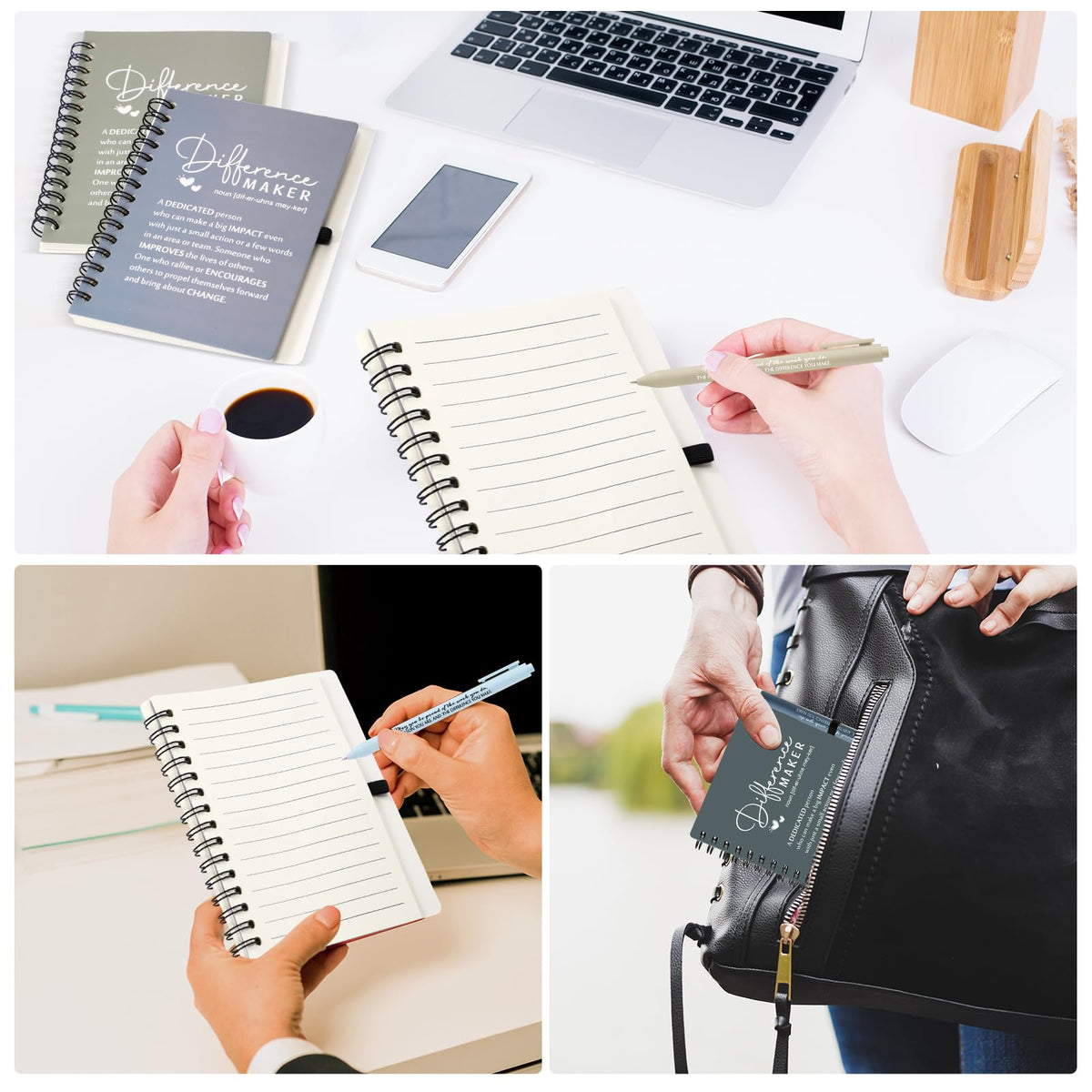 Resurhang 20 Sets Difference Maker Employee Appreciation Gifts Bulk Inspirational A6 Spiral Notebooks Journal with Ballpoint Pens for Social Worker Volunteer Coworker Staff Team Gifts (Neutral Colors)