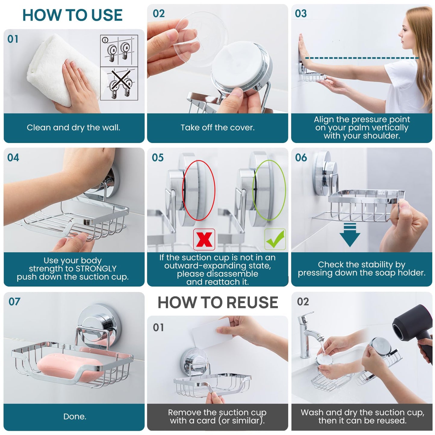TAILI Soap Holder Dish Suction Cup, Soap Dish for Shower, Suction Bar Soap Holder for Bathroom, Rustproof Stainless Steel Drainable Bath Soap Dish, Drill-Free, Silver