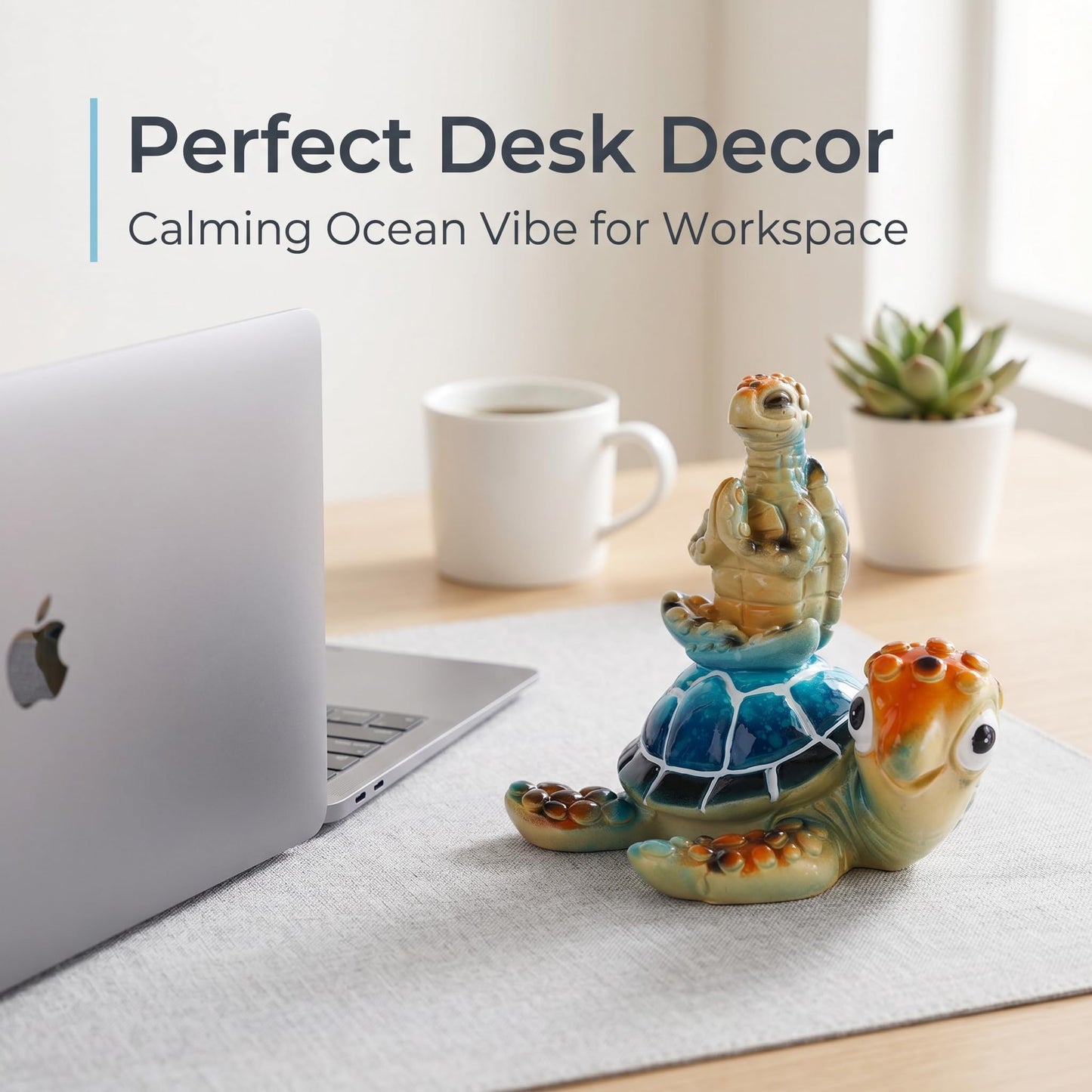 Brizoria Sea Turtle Figurine Beach Decor Ocean Decor Meditating Baby Turtle Resin Coastal Zen Statue Glossy Painted Finish for Bathroom Bedroom Office Bookshelf, Blue