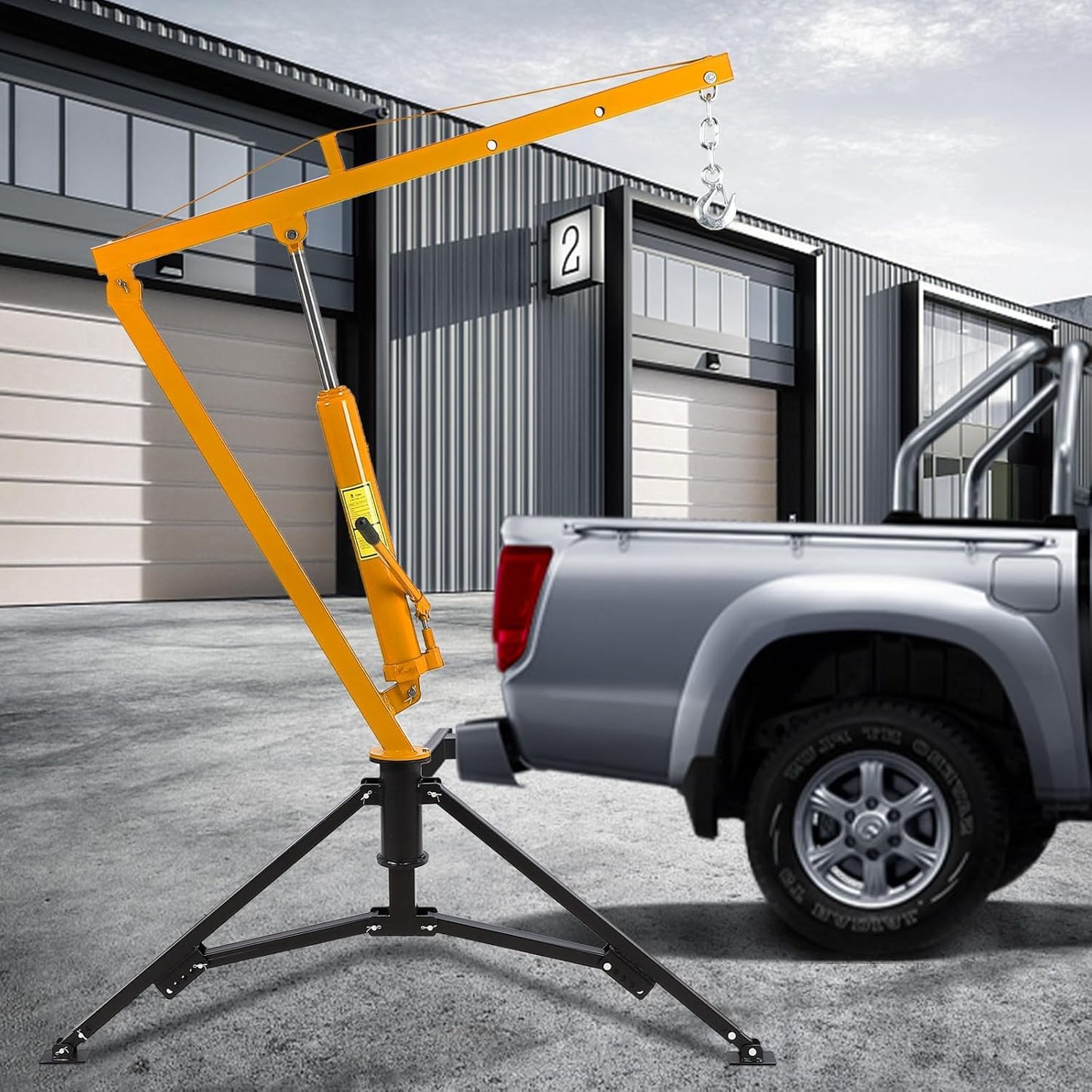Towallmark Hydraulic Pickup Truck Crane, 1000 LBS Capacity Hitch Mounted Crane with 360° Swivel, 3 Adjustable Capacities (500 to 1000 LBS) for Construction Goods Lifting, Yellow