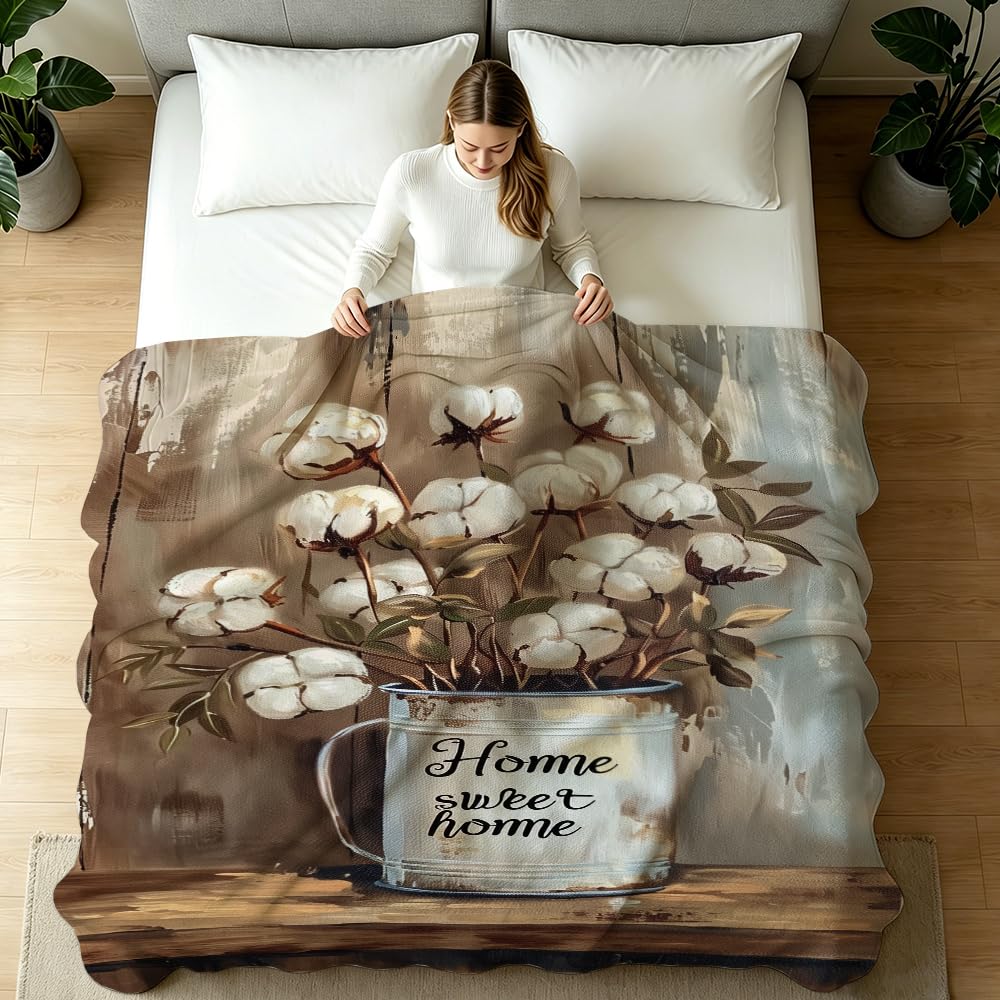 HUNXIAOJ Floral Throw Blanket Flower Blanket for Girls Wildflower Flannel Floral Bedding Warm Soft Flannel for Adults Women Bed Sofa Couch (49in x 59in)