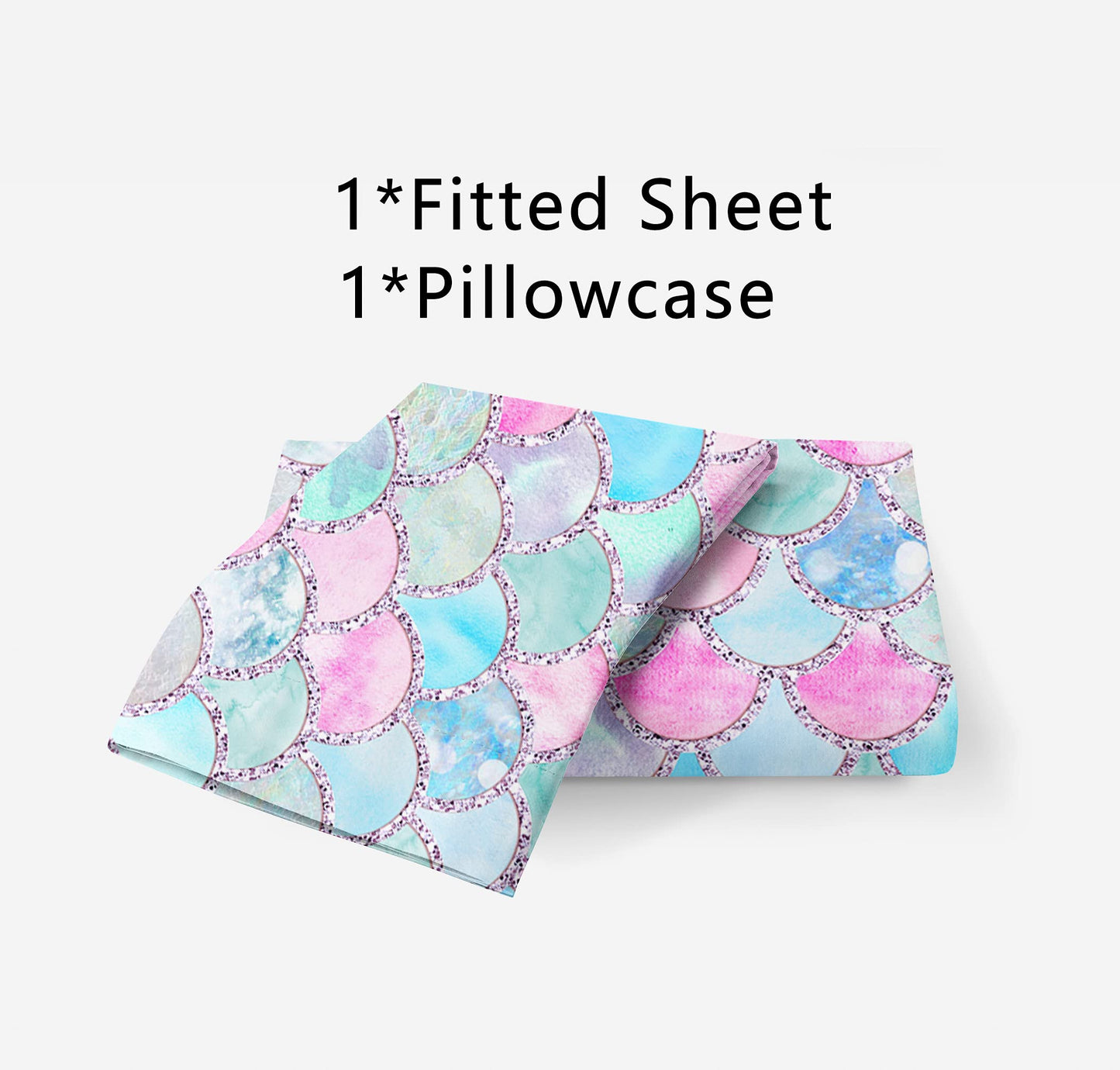 MUSOLEI Mermaid Fitted Sheet Set 3D Rainbow Scales Girls Bedding Set Girl Bed Sheets Girls Twin Sheets 1 Deep Pocket Fitted Sheet with 1 Pillowcase Wrinkle Free Cozy Microfiber (Twin)