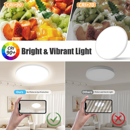 Yexati 30CM Bathroom Light 24W 3200LM 6000K/4000K/3000K IP54 Waterproof Ultra Thin Bathroom Lights Ceiling, Round Flush Ceiling Light for Kitchen Bedroom Toilet Porch Hallway Living Room Office