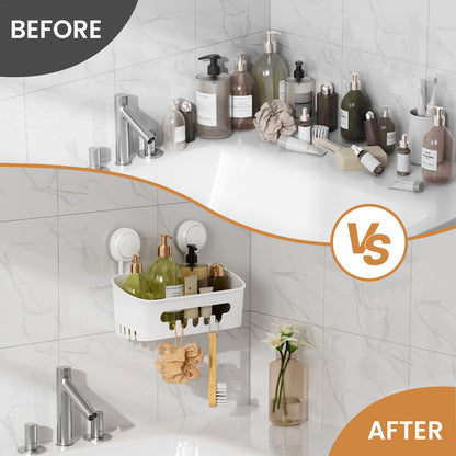 LEVERLOC Shower Caddy Suction Bathroom Storage Shelf Suction Shower Caddy Storage No Drilling Shampoo Holder Removable Powerful Bathroom for Shampoo Toiletries Kitchen Accessories，White