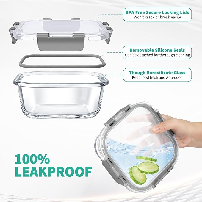 34pcs Glass Food Storage Containers