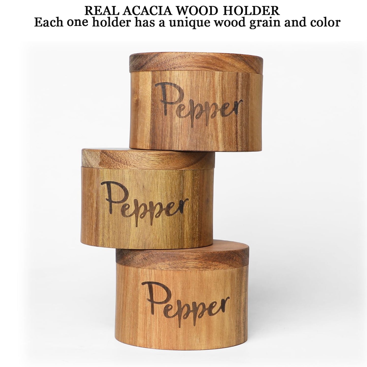 Acacia Wood Spice Box with Swivel Cover for Kitchen Countertop,Salt Keeper with Built-in Spoon,Modern Farmhouse Kitchen Decoror for Storing Seasonings (Labeled Salt & Pepper)