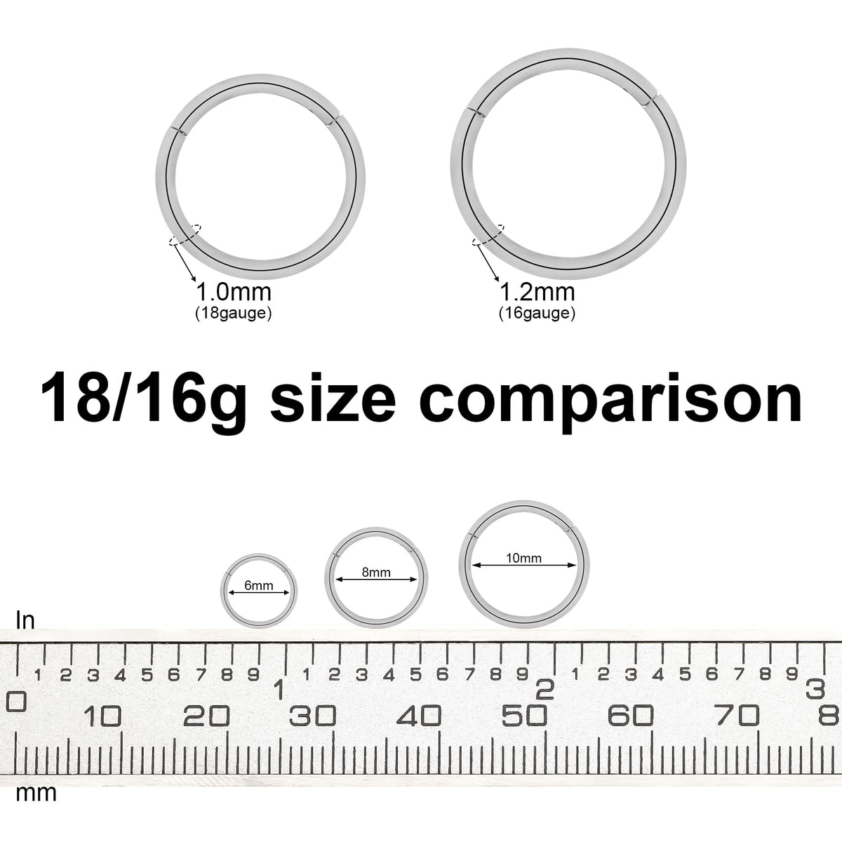 BOGKU 6pcs G23 Titanium Septum Segment Rings 18G Diameter 6mm/8mm/10mm Hinged Nose Lip Ring Hoops for Women Men Cartilage Tragus Helix Hoop Earrings Body Piercing Rings