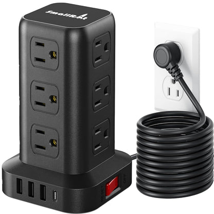 Extension Cord with Multiple Outlets, Surge Protector Power Strip Tower, 12 AC 4 USB，Surge Protector Tower 6.5FT Overload Protection for Home Office