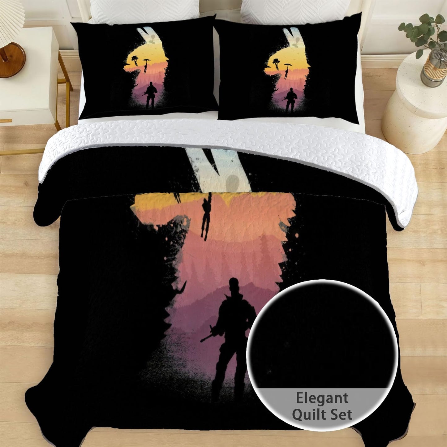 Allenjoy King Size Battle Quilt Bedspreads Video Game Bed Set Bedding Coverlet Fabric Washable with 2 Pillowcases SC00037-007