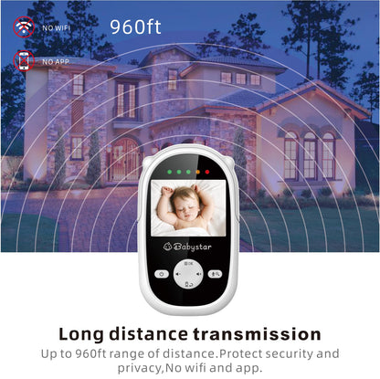 Babystar Baby Monitor with Camera and Night Vision,Wireless Video Baby Monitor with Rechargeable Battery,Two-Way Talk,2.4inch HD Screen,Feeding Reminder,4 Lullabies