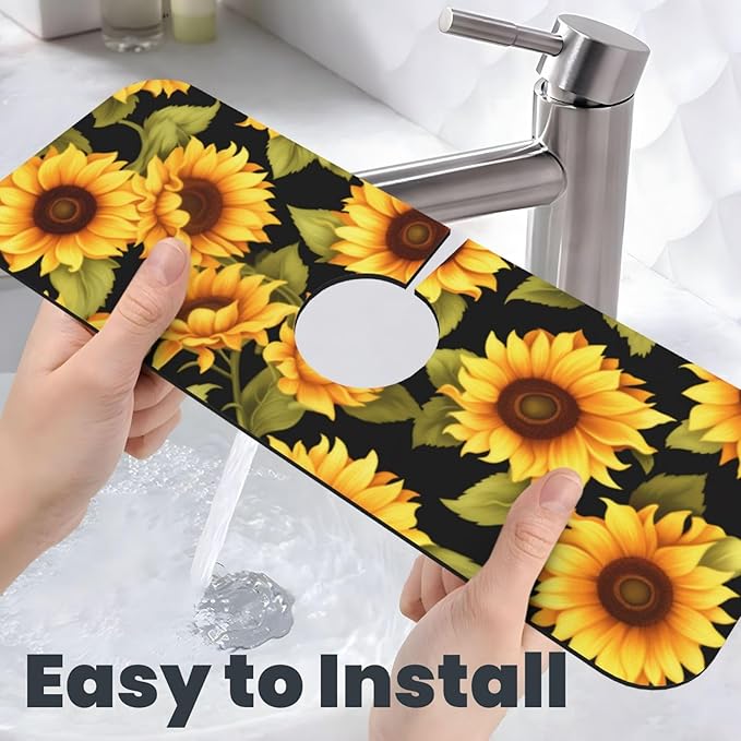 Kitchen Faucet Mat 15 x 5.5 Inch Sunflowers Faucet Draining Mat Farmhouse