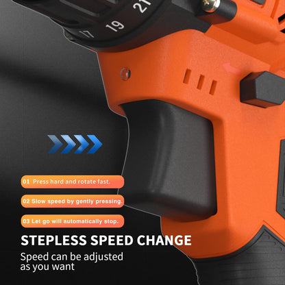 21V Combi Drill Set with 29PCS Accessories, 0-400/0-1400rpm 2 Variable Speed Cordless Screwdriver Max 45N.M Torque Portable Small Drill, 1500mAh Rechargeable Battery, Charger, Orange