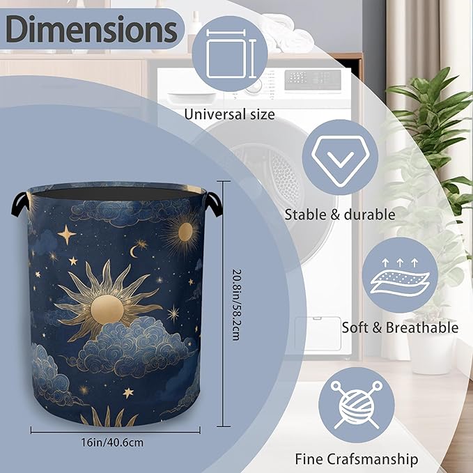 Sun Moon Stars Laundry Basket, Oxford Cloth Laundry Hamper