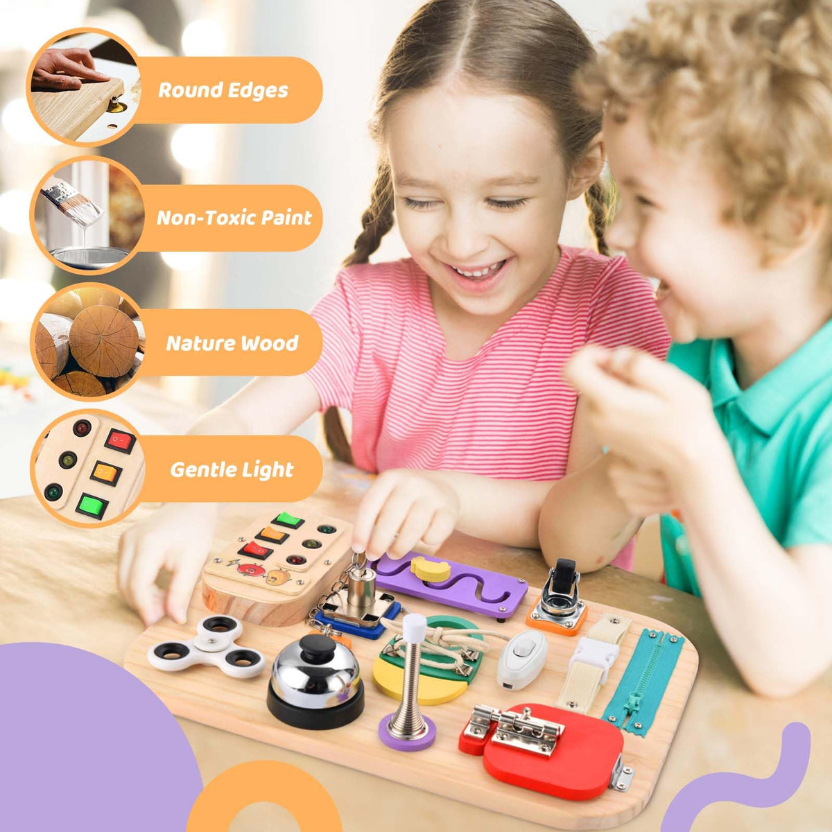 Potatomato Montessori Busy Board - Wooden Sensory Toys for Toddlers -Activity Board Toys for Fine Motor Skills - Educational Fidget Toys for Boy & Girl - Birthday Gifts for 3 4 Years