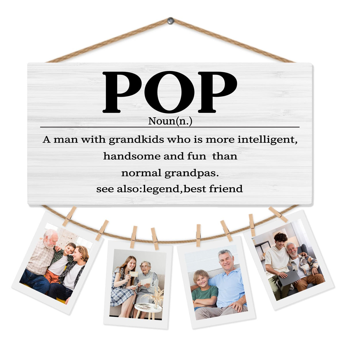shiviody Pop Gifts Picture Frame Photo Holder for Wall, Best Grandpa Gifts for Christmas Birthday from Grandkids Granddaughters Grandsons, Grandpa Photo Hanging Display Picture Board for Wall Decor