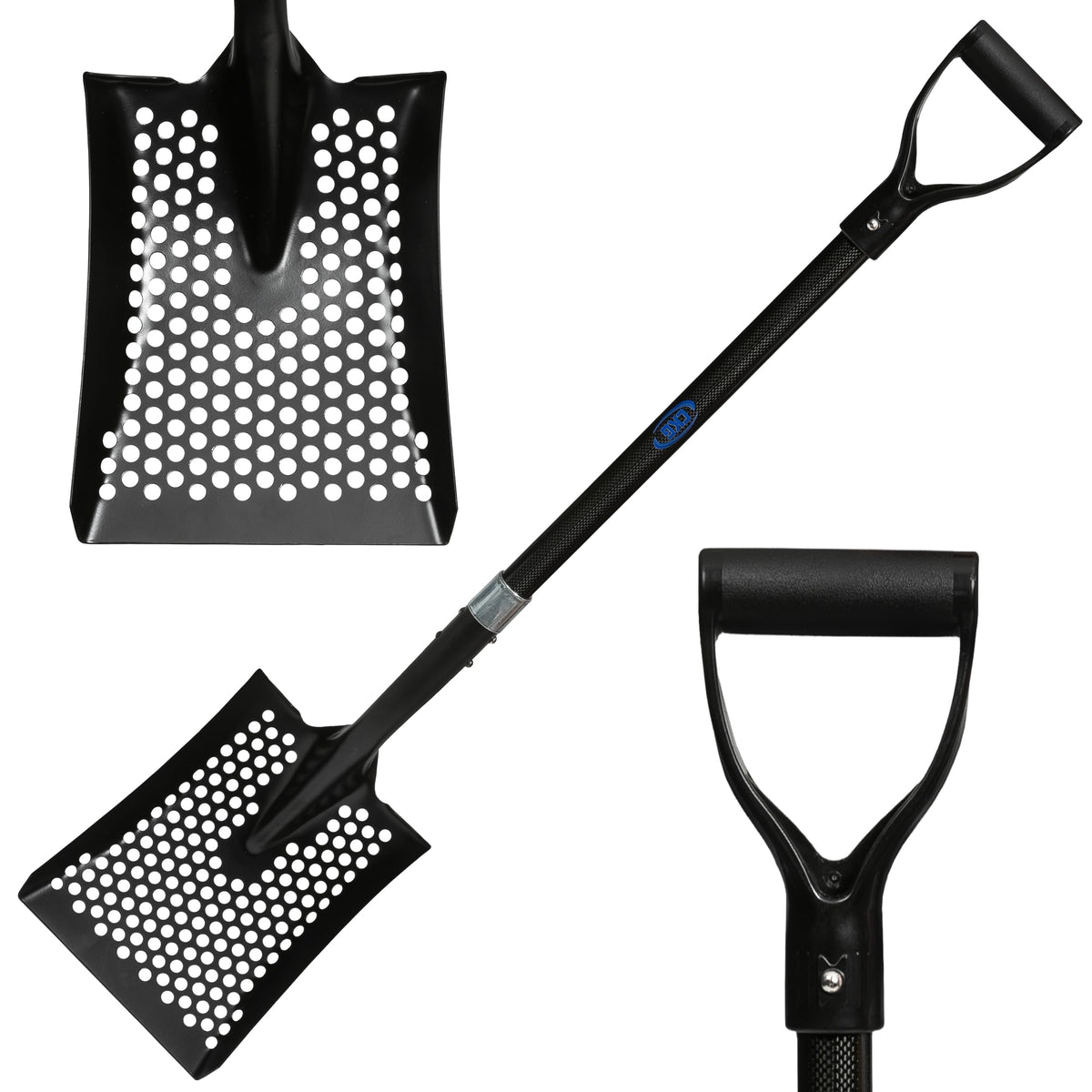 CKG Carbon Sand Sifter Shovel for Beach, Also Chicken Poop Scooper Goat Stall Sand Poop Cleaning, Lightweight & Durable Sifting Shovel for Farm and Gardening, Black Color