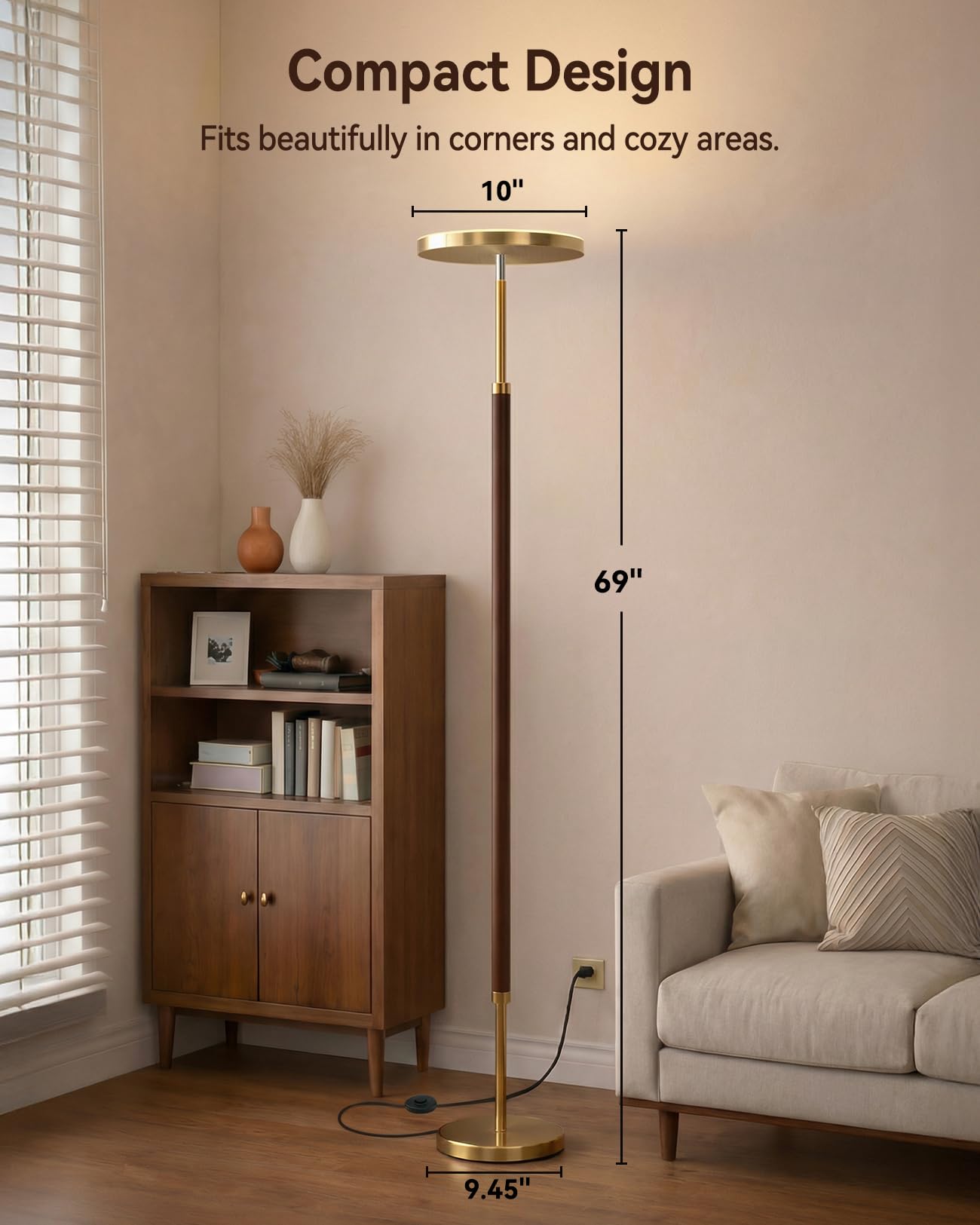 JOOFO Wood Torchiere Floor Lamp, Super Bright Stepless Dimmable LED Uplight Standing Lamp with Remote Adjustable Color Temperature 3000K–6500K with Timer for Living Room Bedroom Office Reading