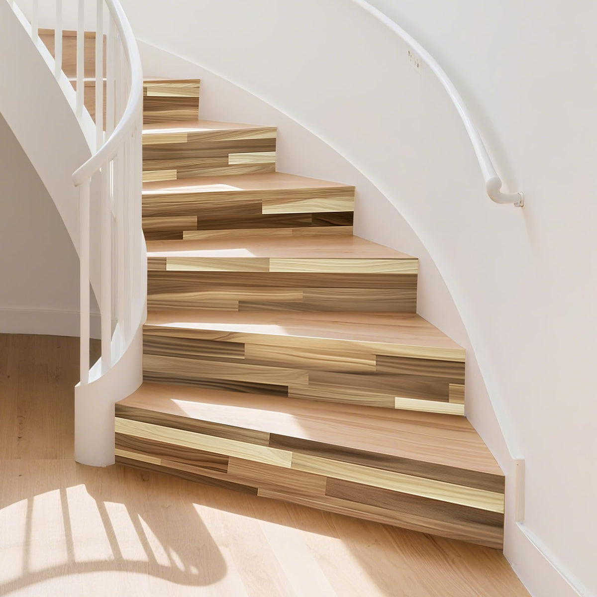 PLIGREAT 15 Strips Brown Wood Pattern Stair Decals Peel and Stick Stairs Riser Stickers Lifelike Style Murals Decor for Steps 7.1"x39" Self-Adhesive Stair Riser Decals for Home Hotel Decor