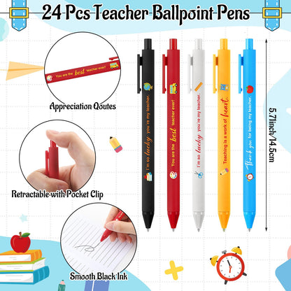 Funrous 48 Pcs Teacher Appreciation Gifts Bulk - 24 Set Teacher Notebook and Pen with Inspirational Quote, Small Pocket Notepad Journal Ballpoint Pen for Thank You Gift Women Men Adult Office Supplies