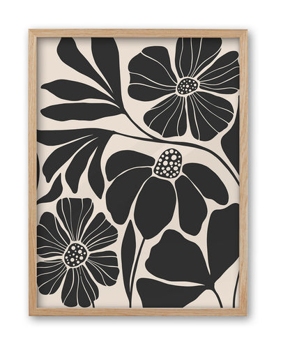 iHery Natural OAK Wood Abstract Botanical Framed Wall Art, 12x16 in Beige Black Flower Canvas Wall Art Modern Mid Century Botanical Neutral Wall Decor Set of 1 For Bedroom Living Room