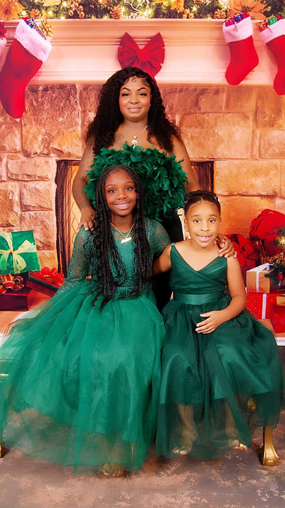 Glamulice Emerald Green Flower Girl Dress Lace Bridesmaid Long A Line Wedding Pageant Dresses Elegant Spaghetti Strap Party Gown Holiday Formal Princess Christmas Green Dance Photo Shoot Ball Gown 10
