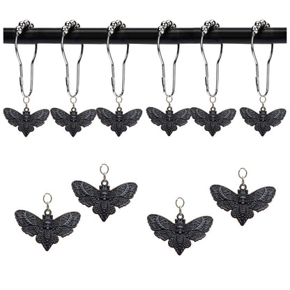 Skull Death's-Head Hawkmoth Shower Curtain Hooks Rings,12Pcs Dead Moth with Skull Face Halloween Rustproof Metal Shower Rings,Gothic Style Insect Theme Home Bathroom Decor