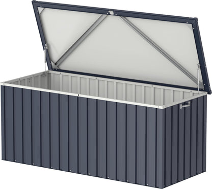 Duramax DH 1.7 Metal Cushion Box (770 L) with Hydraulic Gas Cylinder & Padlock Eye, Outdoor Deck Box and Garden Furniture Organizer, Anthracite & Off-White Trimmings