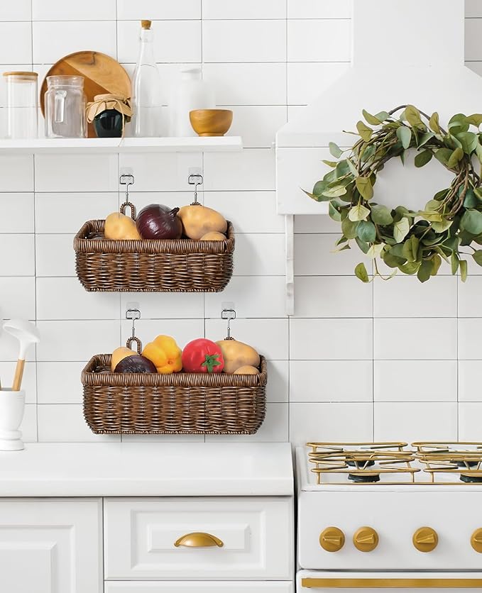 AceList Wall Hanging Basket, Boho Style Hand-Woven Hanging Storage Baskets