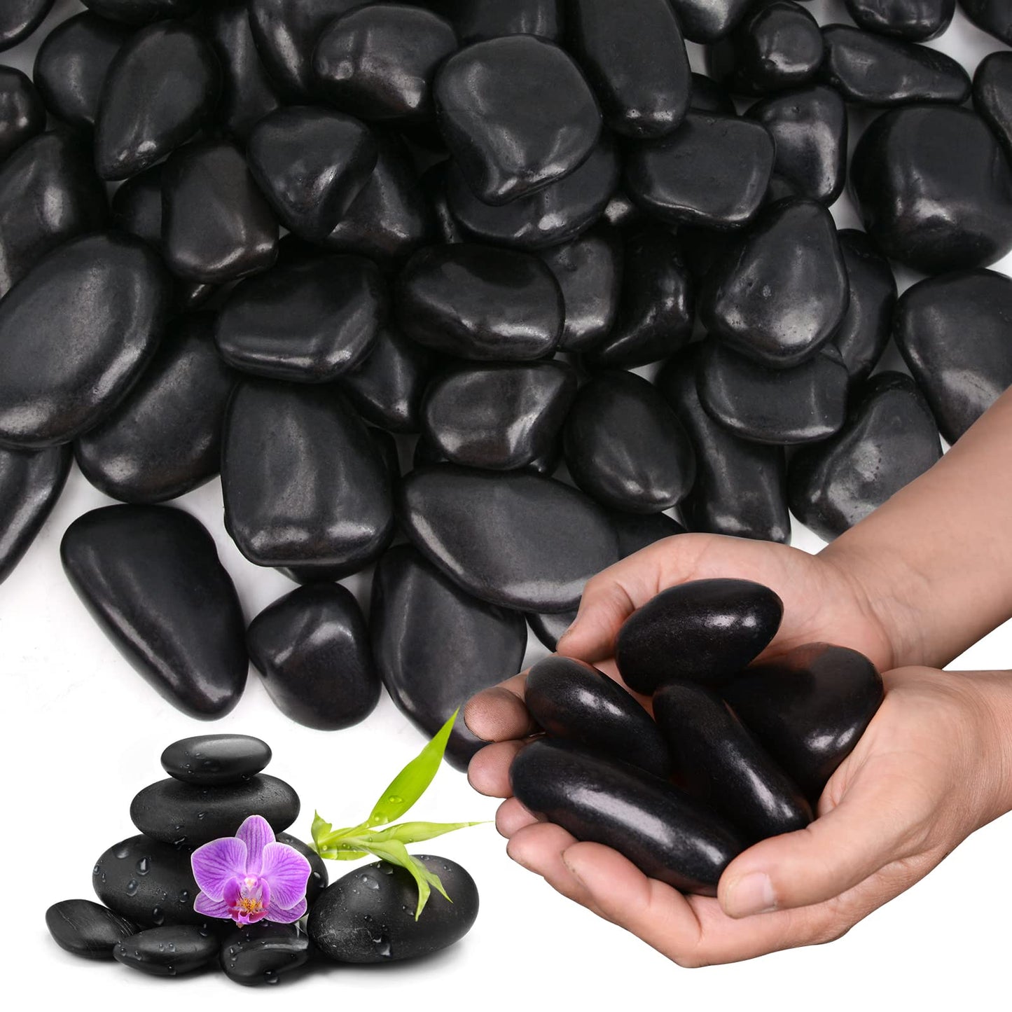 Lechloris 10Ib Black River Rocks for Landscaping-Polished Pebbles for Plants-Garden Decorative Stones-1-2 Large Plant Rocks,Ideal for Aquarium, Home Decor