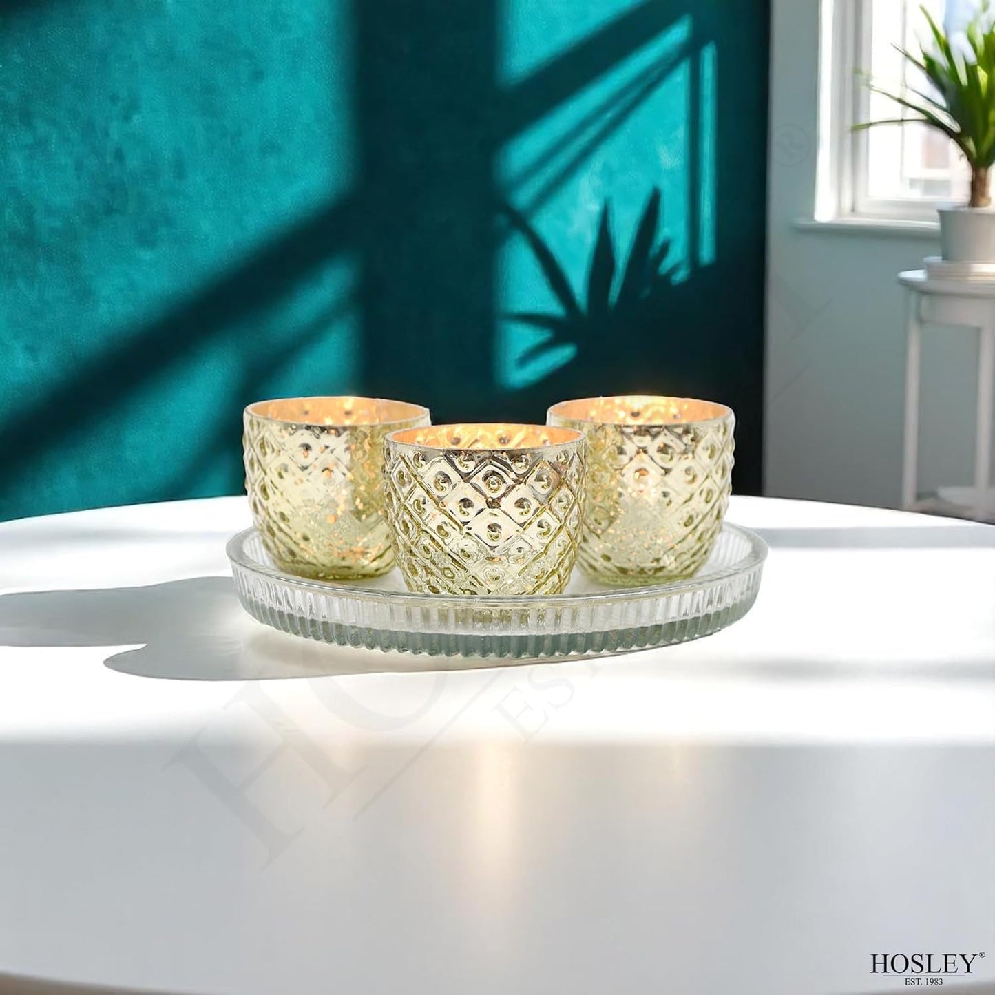 Hosley Set of 6 Antique Gold Speckled Metallic Glass LED Votive Tealight Candle Holder 2.75 Inches Ideal for Bridal Weddings Parties Special Events Spa Aromatherapy Mini Flower Pots O3
