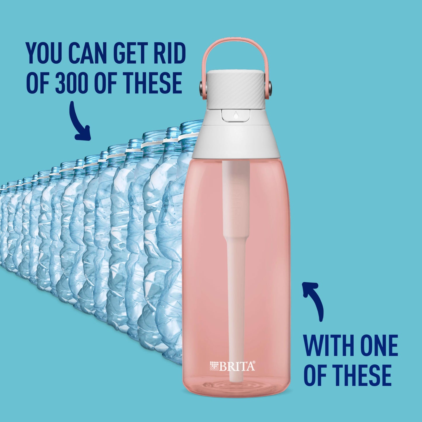 Brita Hard-Sided Plastic Premium Filtering Water Bottle, BPA-Free, Reusable, Replaces 300 Plastic Water Bottles, Filter Lasts 2 Months or 40 Gallons, Includes 1 Filter, Blush - 36 oz.