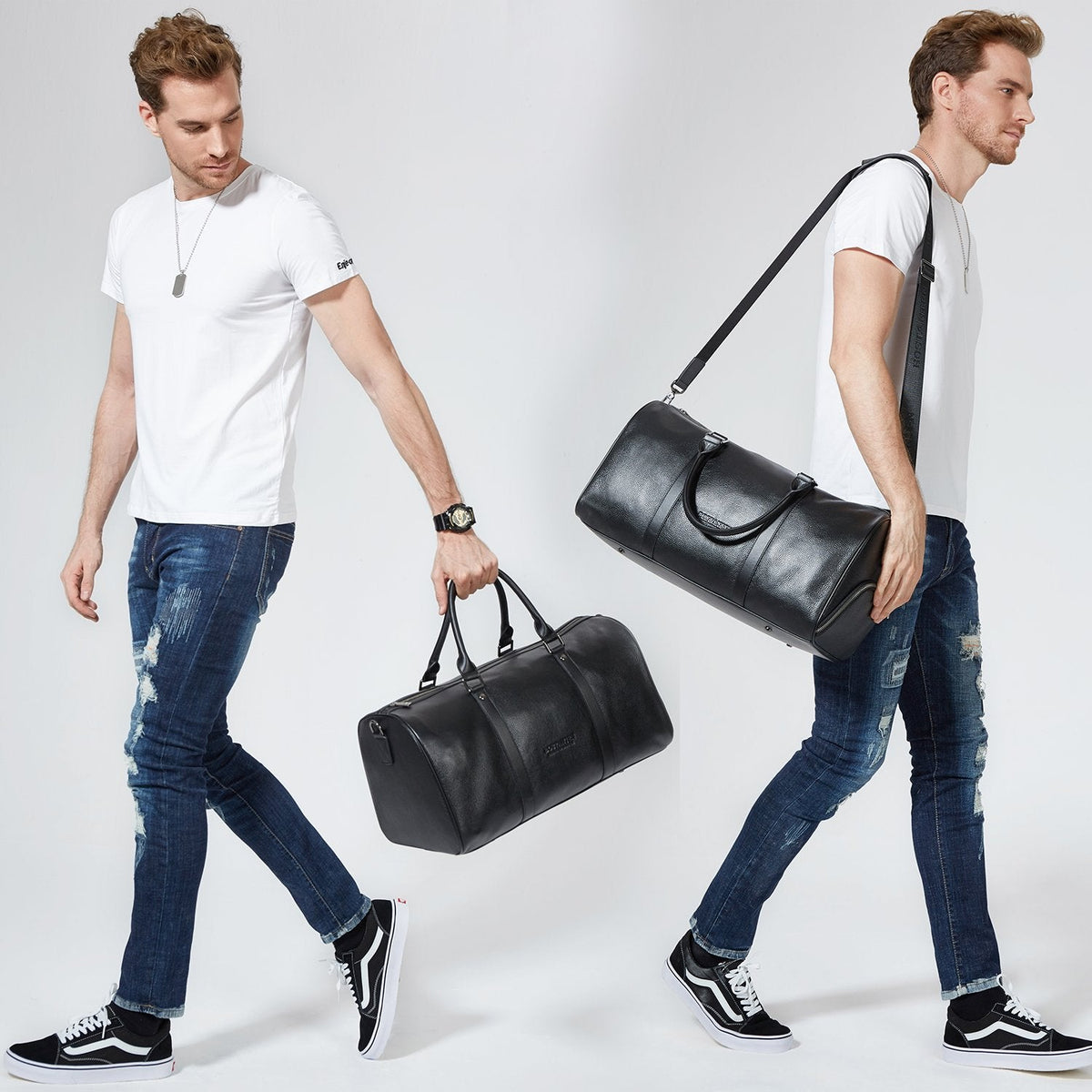 BOSTANTEN Genuine Leather Travel Weekender Overnight Duffel Bag Gym Sports Luggage Tote Duffle Bags for Men Medium: 18.5"X9.25"X10.50"