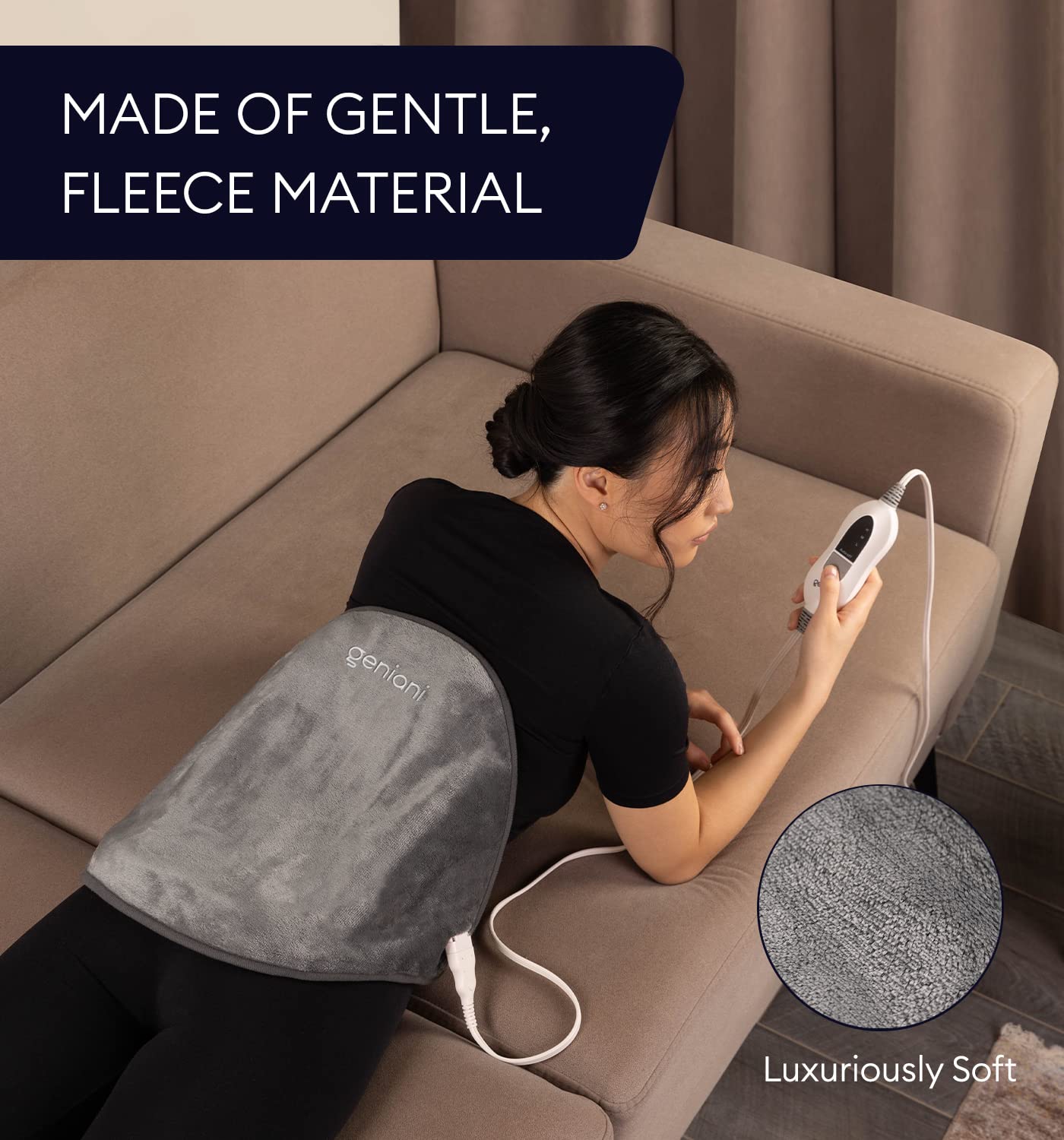 GENIANI Electric Throw - XL Electric Heating Pad for Back Pain & Cramps Relief, Birthday for Women Men Auto Shut Off, Machine Washable, Heat Pad for Neck & Shoulder, 12×24", Tabby Gray