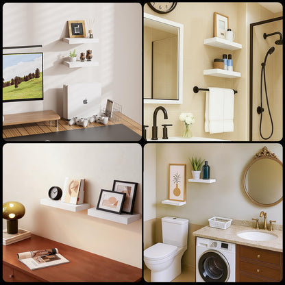 Mifurn Floating Shelves for Wall White Shelves Bathroom, Bedroom and Living Room, Wall Shelves & Book Shelf, Hanging Shelf, Modern Wooden Wall-Mounted Small Floating Shelf, 12x7x1.5 in, Set of 2