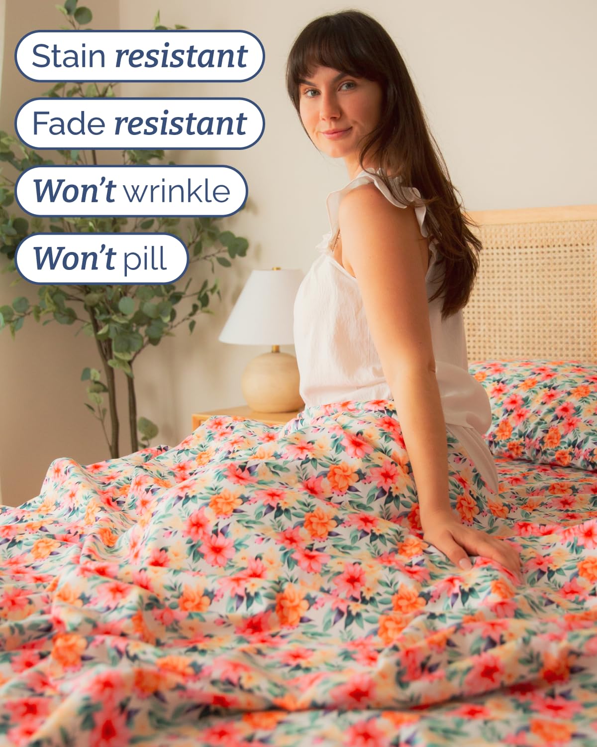 Floral Sheets - Flower Print Bed Sheet Set - 1 Flat, 1 Fitted & 2 Pillowcases w/ Deep Pockets - Comfy, Cozy, Wrinkle & Fade Free - Boho Botanical Bedding - Soft, Breathable & Cooling - Full Size Set