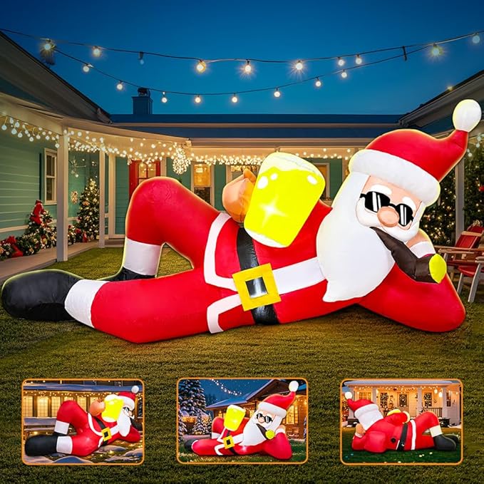KOOY 6FT Christmas Inflatable Santa Claus Outdoor Decoration with LED Lights, Christmas Decoration Outdoor, Blow up Yard Decor for Outside Garden Lawn Xmas
