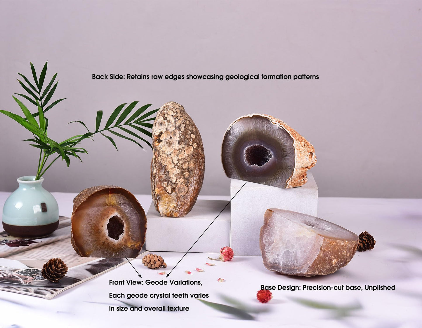 AMOYSTONE Natural Agate Home Decor – Large Agate Geode Stone Natural Brown – Unique Crystal Ornament for Bedroom, Desk (1.5-2 Lbs)